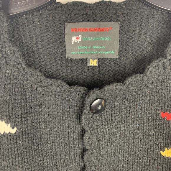 Bolivian Handknits lambwool sweater cardigan Aztec tribal geo Scandinavian Stars - Picture 5 of 12